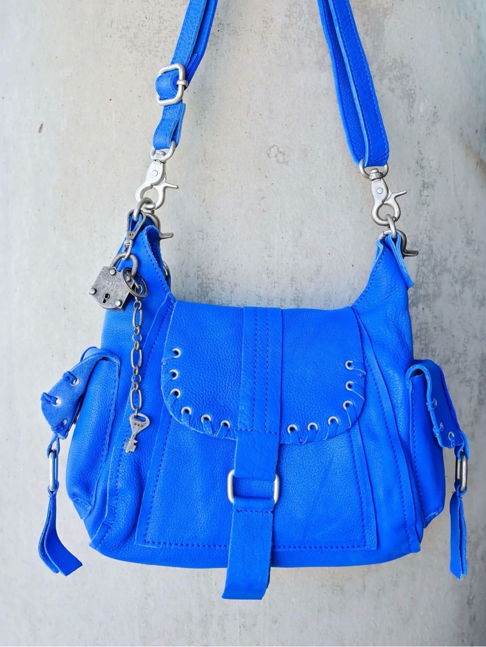 RARE NWT We The Free Baby Leigh Tote Bag with Key Charm in Sapphire